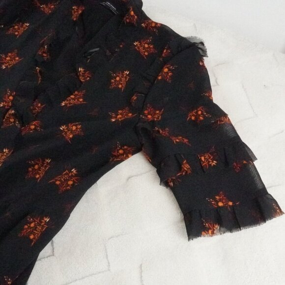 Zara Wrap Midi Dress Womens Womens Small Fluttered Floral Print Multi Color - Picture 7 of 16